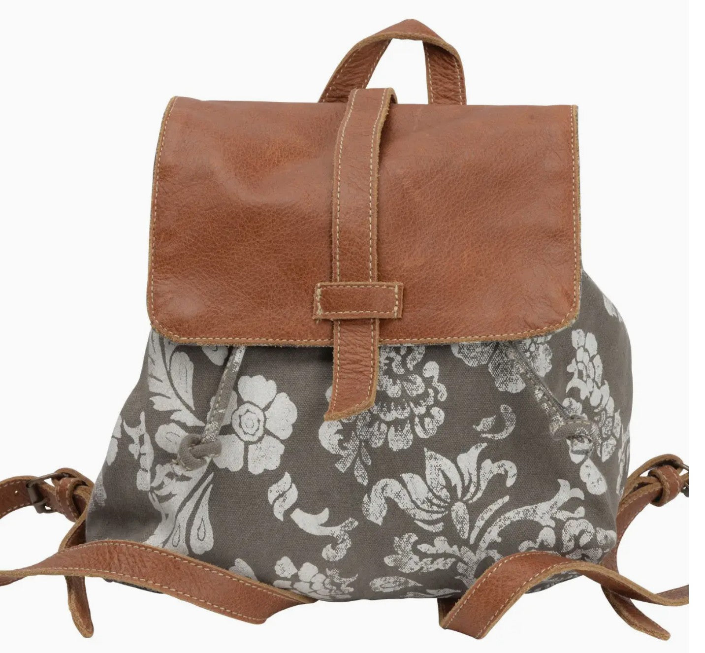 Flower and Leather Backpack