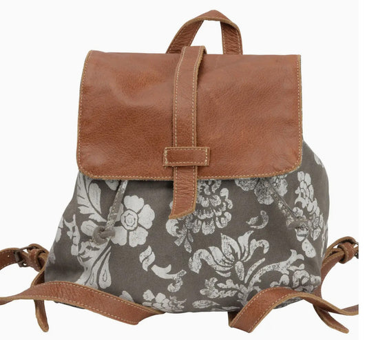 Flower and Leather Backpack